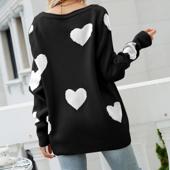 Boho Hearts Knit Oversized Sweater Top black - Picture 4 of 10